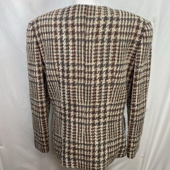 Ellen Tracy Linda Allard Woman Wool/Alpaca Blend Brown/Gray/Cream Blazer Size 10 - Picture 3 of 13